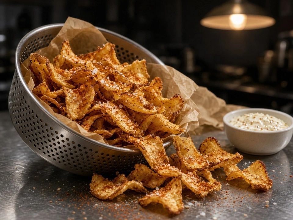 Chips d’épluchures de panais dorées au four, fleur de sel Chips d’épluchures de panais maison anti-gaspillage