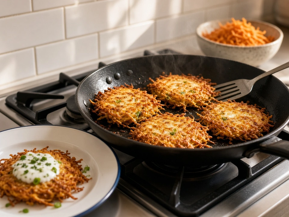 Galettes de patate douce dorées à la poêle, sauce yaourt Galettes de patate douce dorées anti-gaspillage