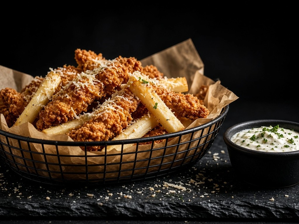 Aiguillettes de poulet et cerfeuil tubéreux croustillants à l'air fryer