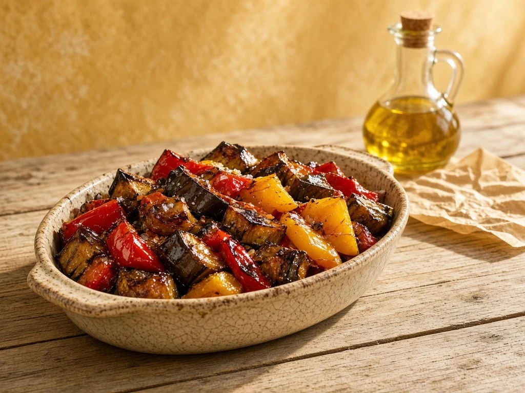Aubergines et poivrons rôtis au four
