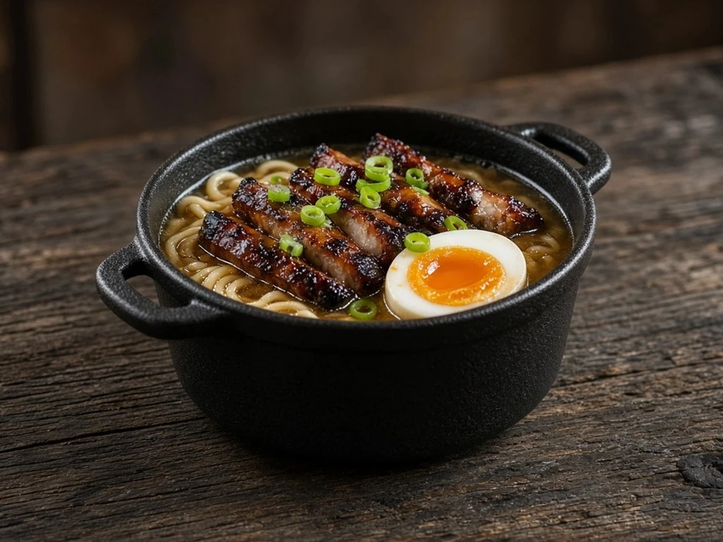 Bouillon parfumé aux nouilles et porc laqué