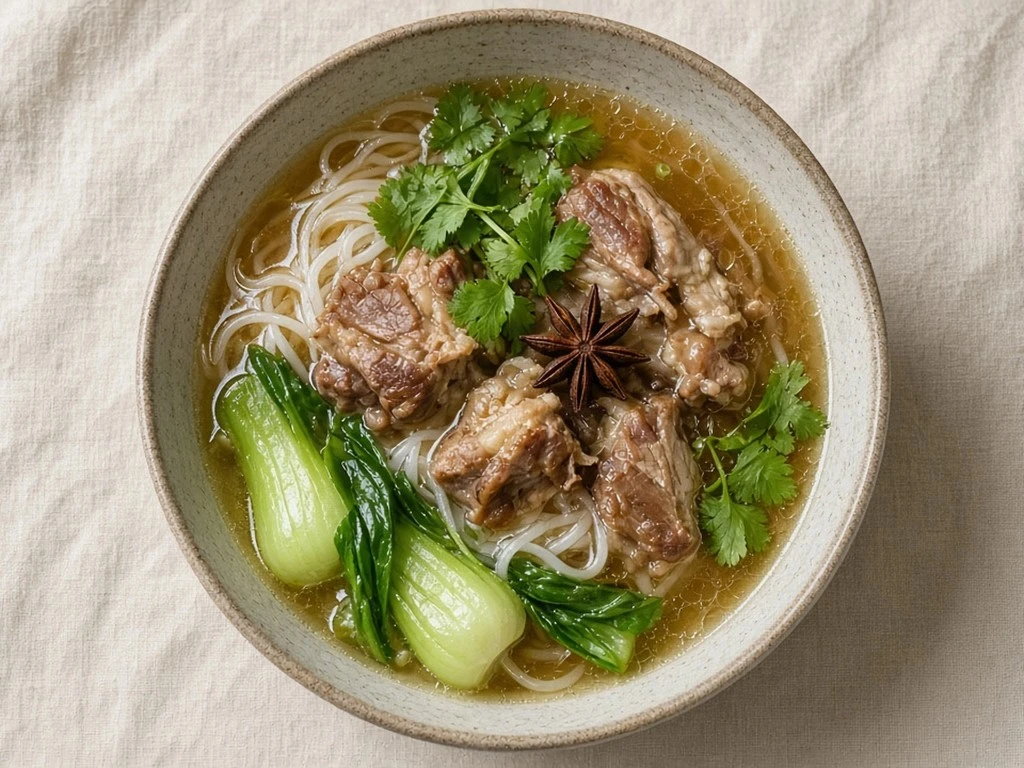 Bouillon parfumé de nouilles et porc fondant