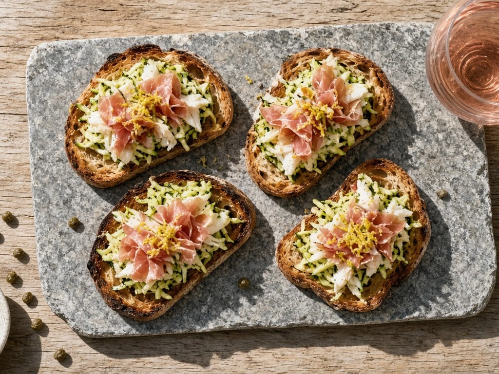 Bruschetta croustillante mer et terre
