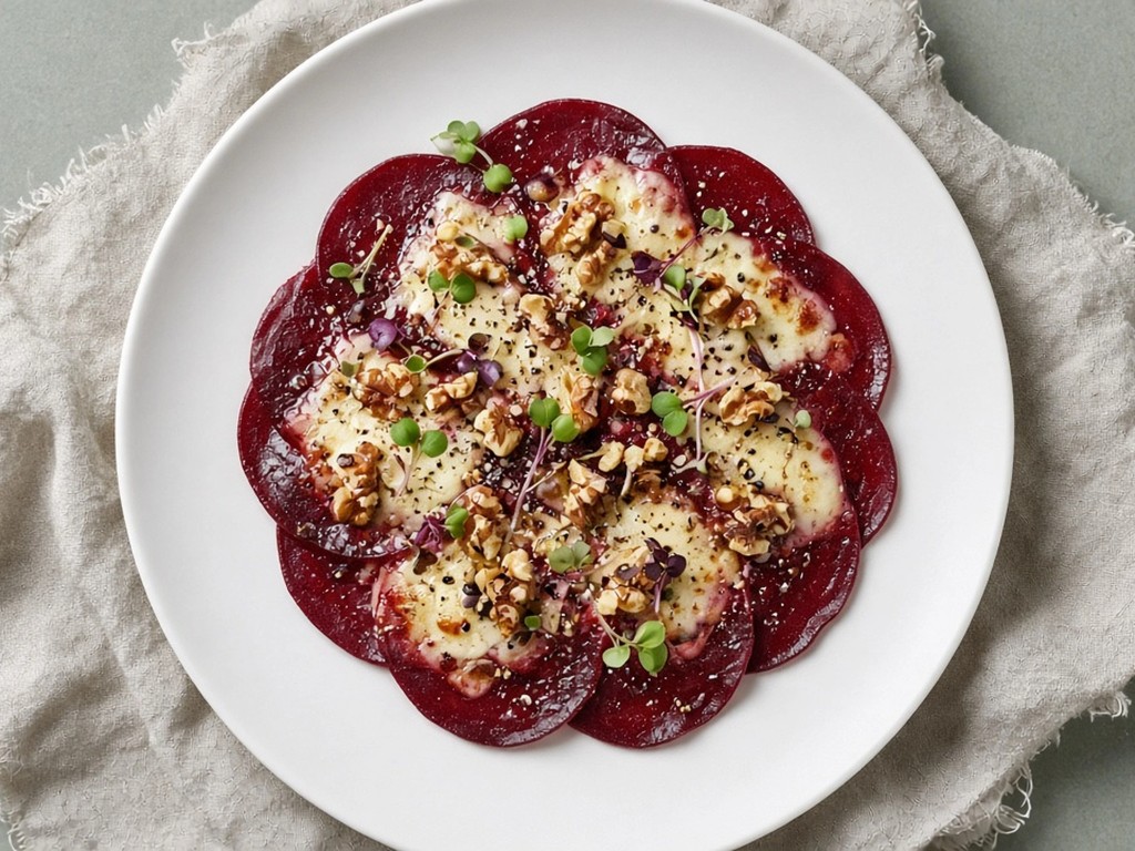 Carpaccio tiède de betterave et Saint-Nectaire fondu