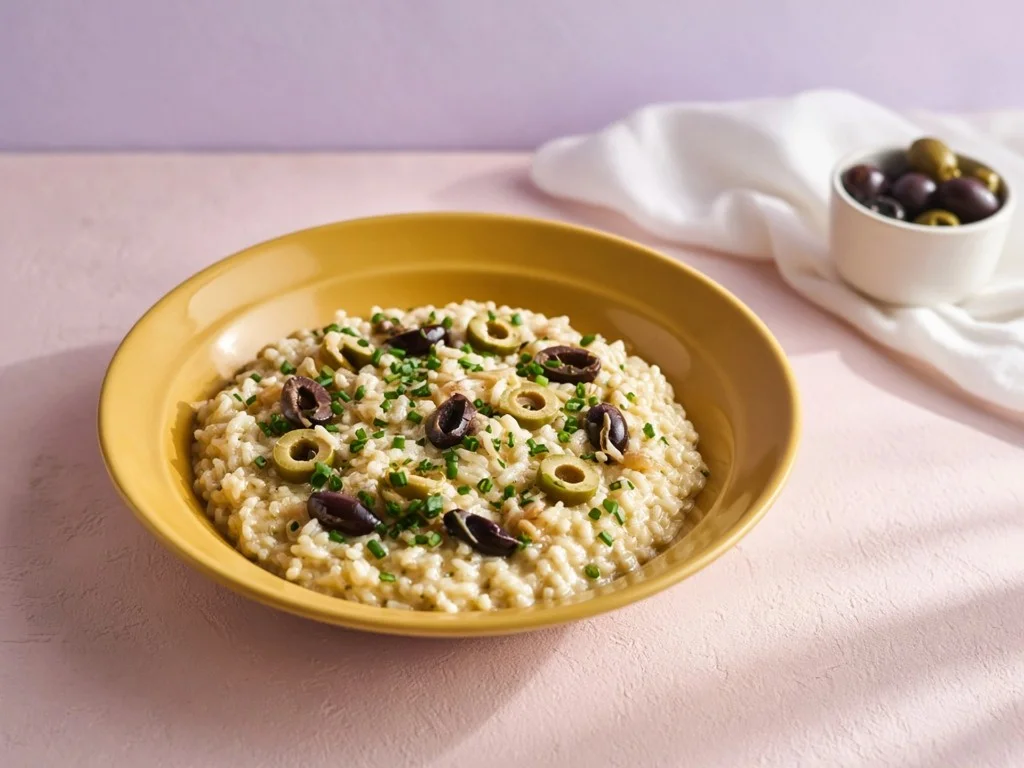 Crème d'échalote aux olives et riz