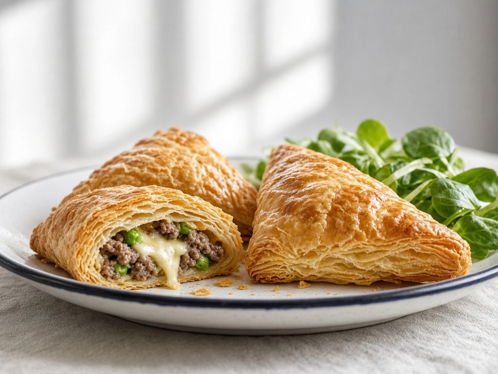 Feuilletés croustillants à la viande hachée et petits pois