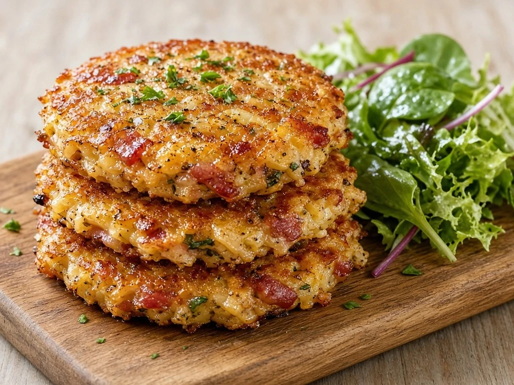 Galettes croustillantes de pâtes aux lardons