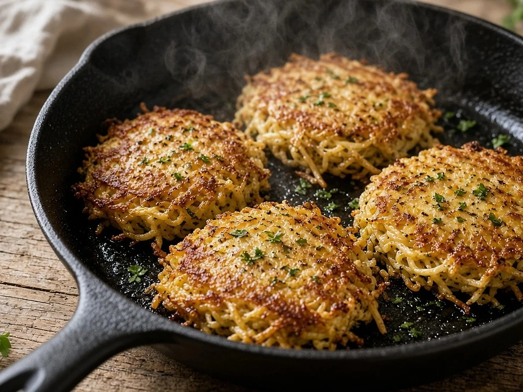 Galettes croustillantes de restes de pâtes