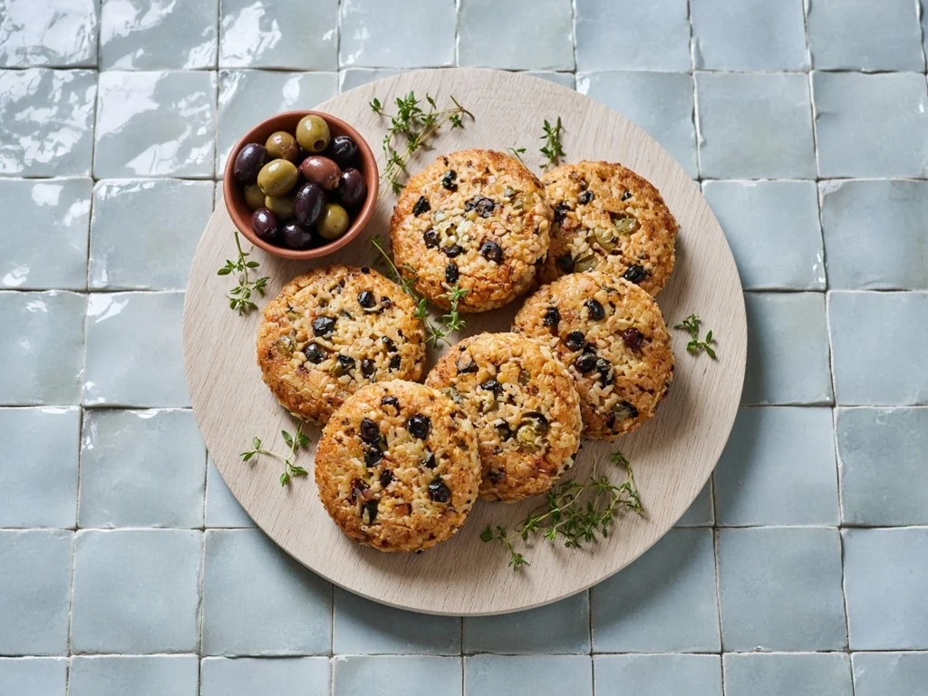Galettes dorées de riz aux olives