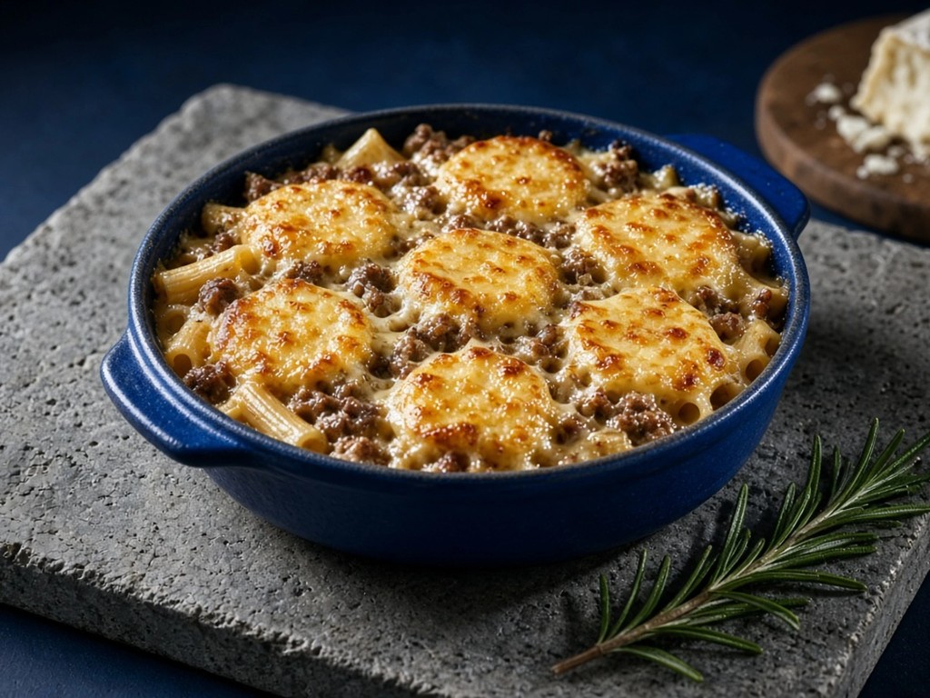 Gratin de pâtes au chèvre et steak haché