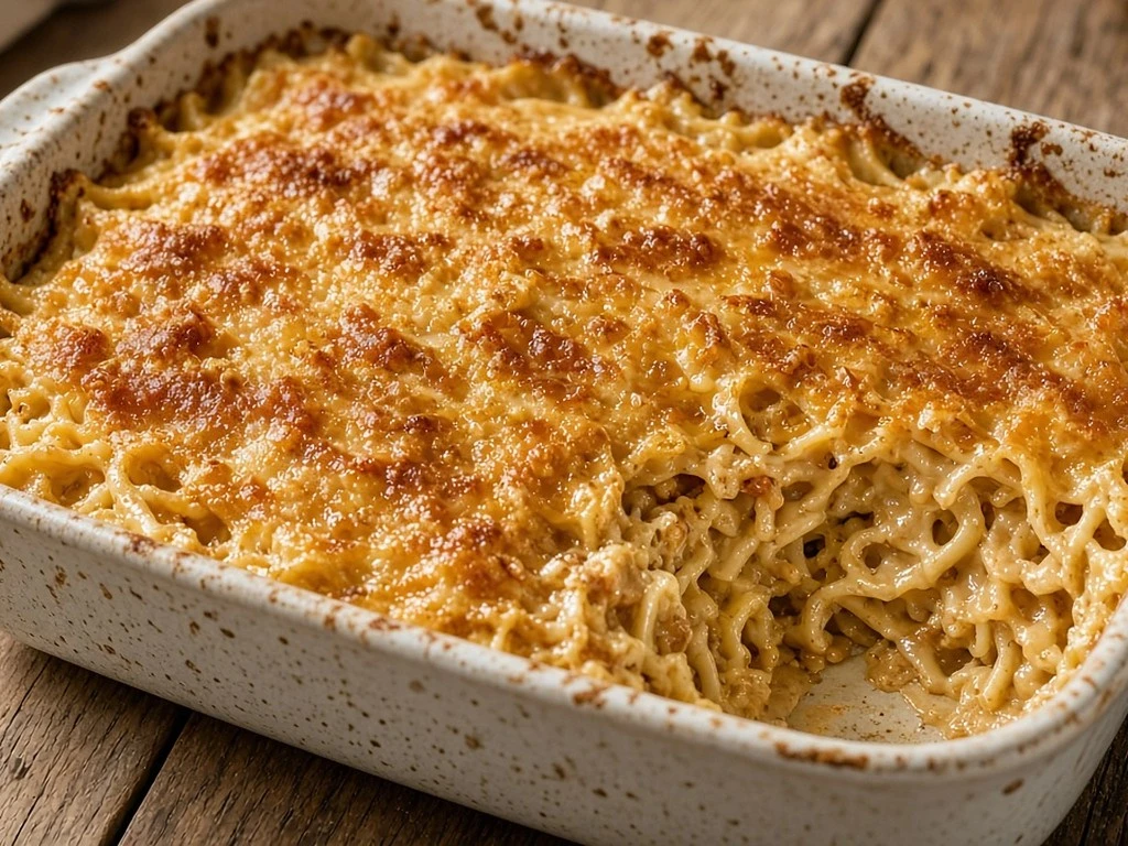 Gratin de pâtes crémeux au beurre de cacahuète