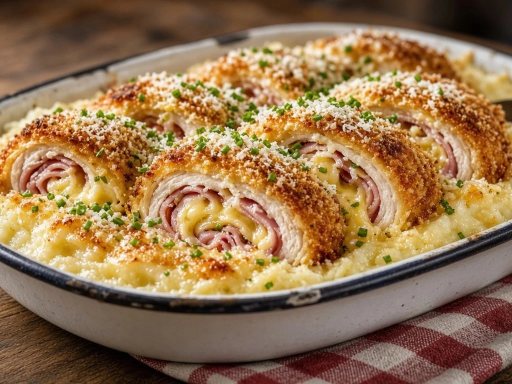 Gratin express de cordons-bleus et purée