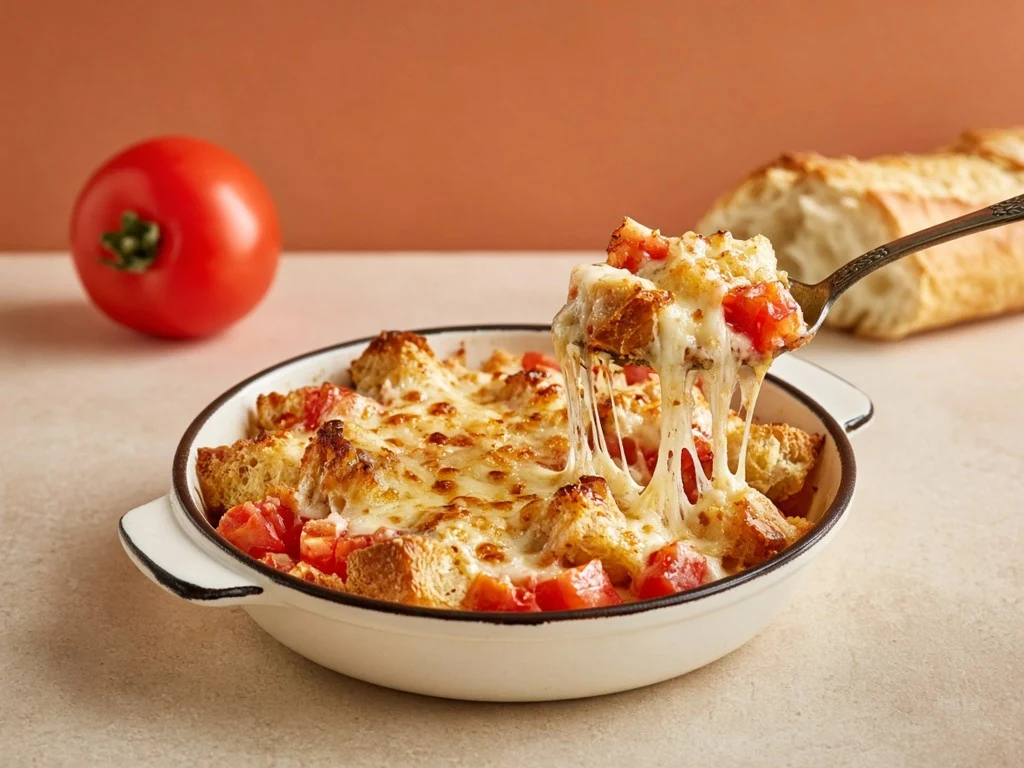 Gratin express de pain rassis aux tomates et raclette