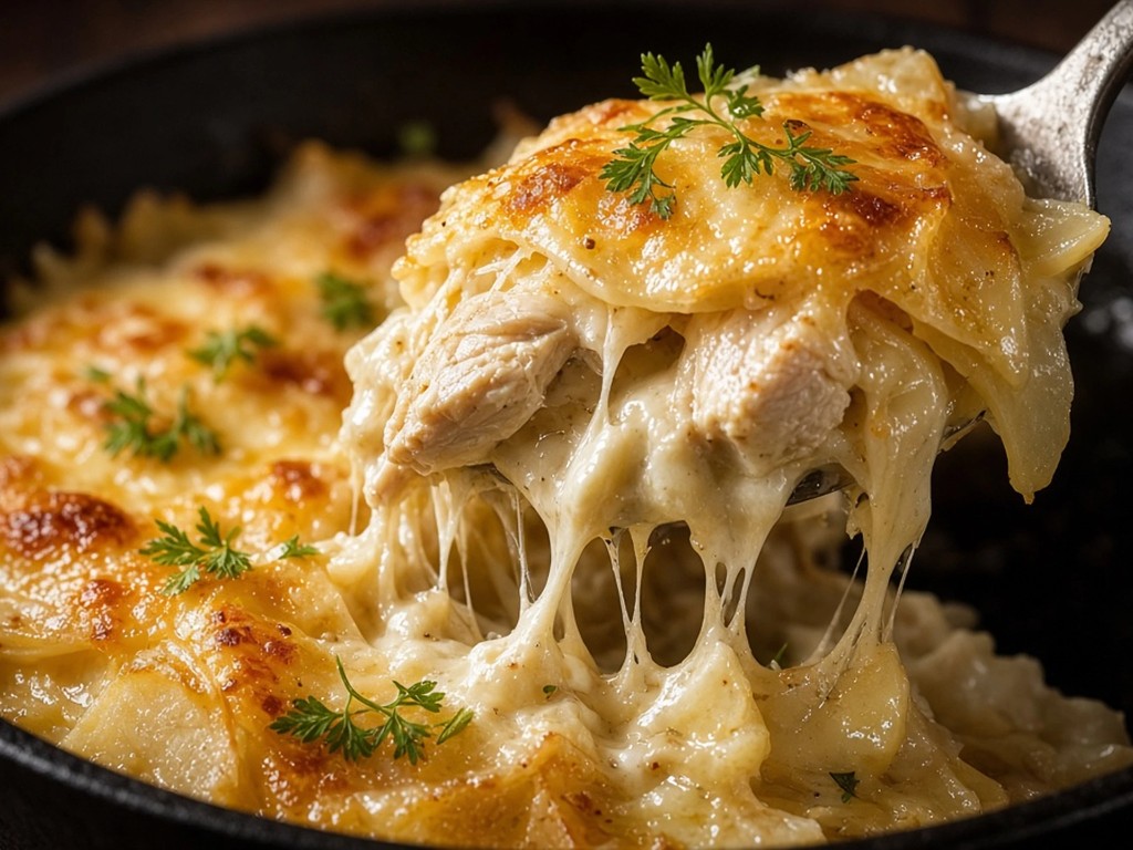 Gratin fondant de cerfeuil tubéreux au poulet