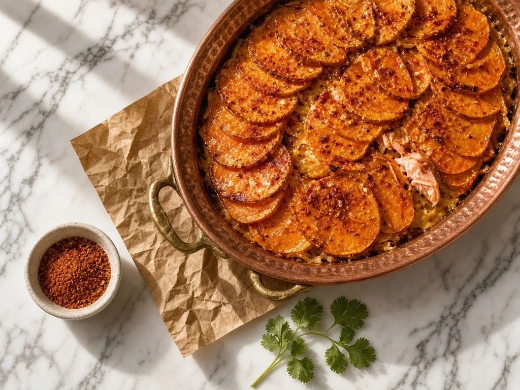 Gratin fondant de patates douces au saumon