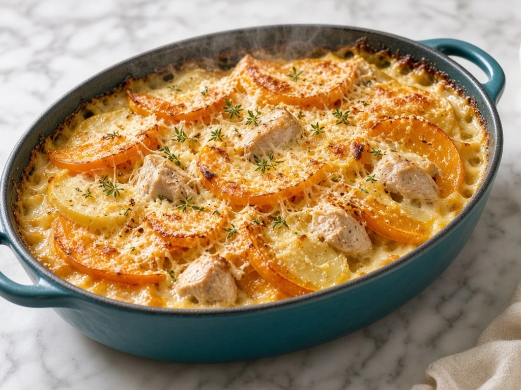 Gratin fondant de potiron et poulet