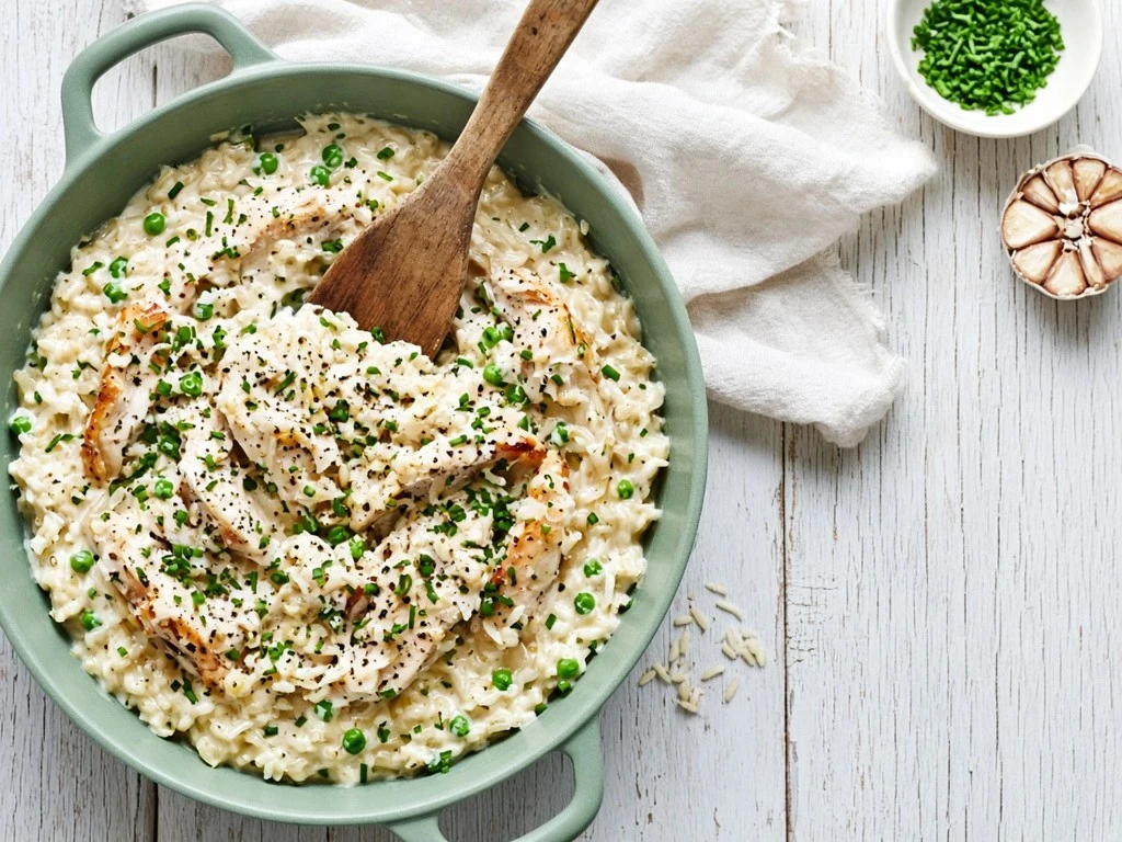 Poêlée crémeuse de riz au poulet