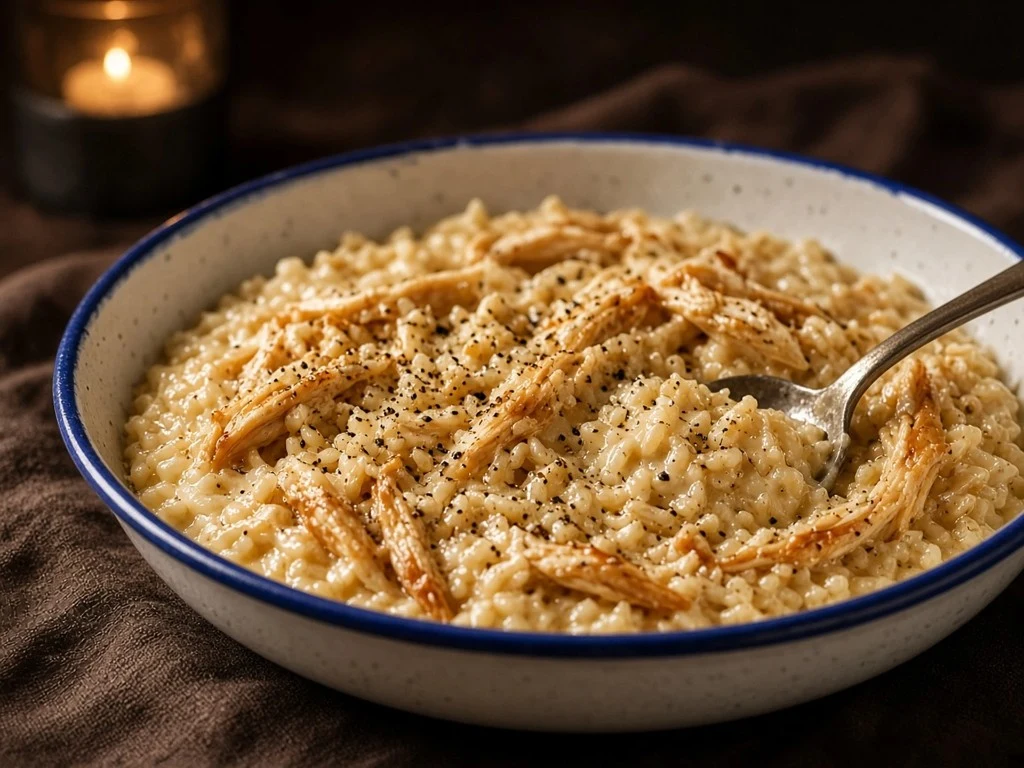 Poêlée crémeuse de riz et poulet rôti