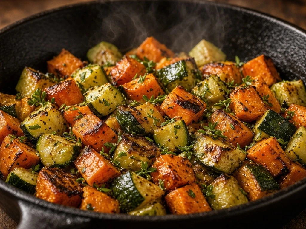 Poêlée paysanne de patate douce et courgette