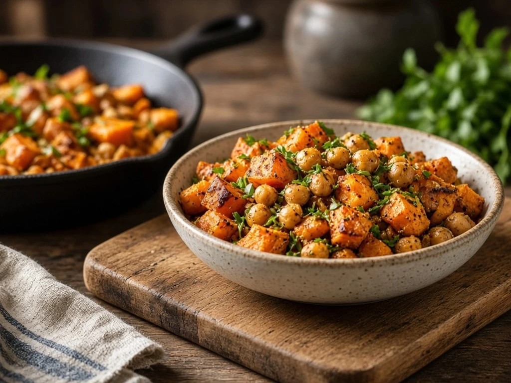 Poêlée paysanne de patate douce et pois chiches