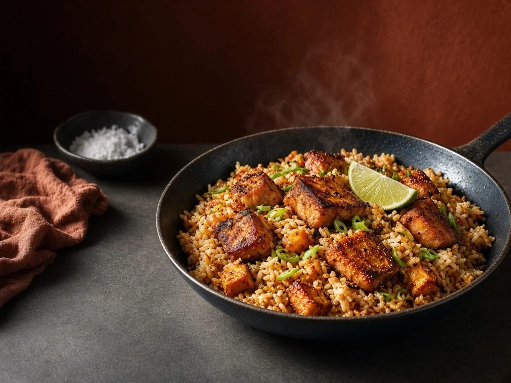 Poêlée sautée de saumon et riz épicé