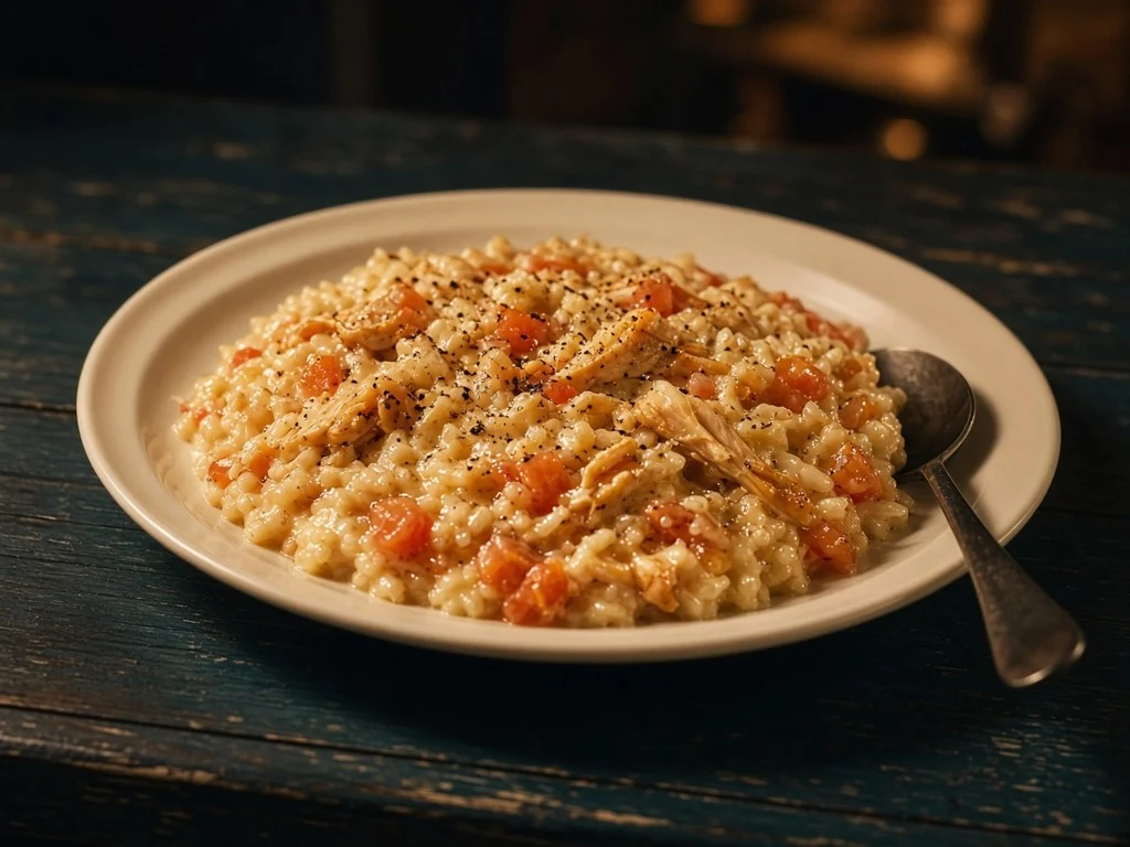 Risotto crémeux recyclé au poulet