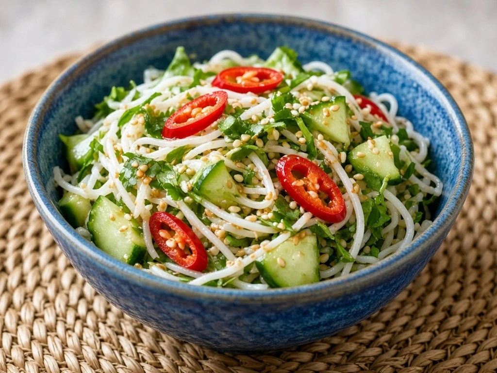 Salade tiède de nouilles au piment