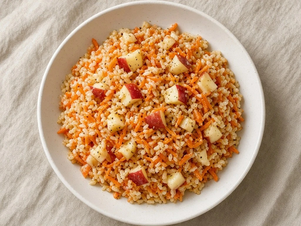 Salade tiède de riz, carotte et pomme croquante
