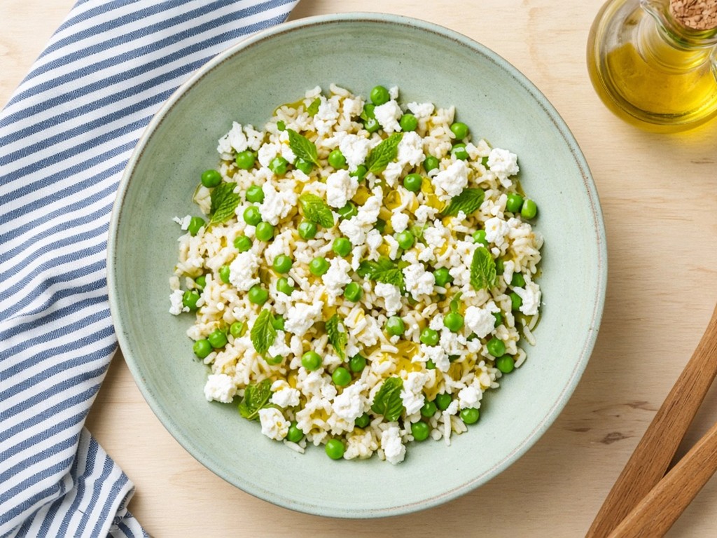 Salade tiède de riz et petits pois