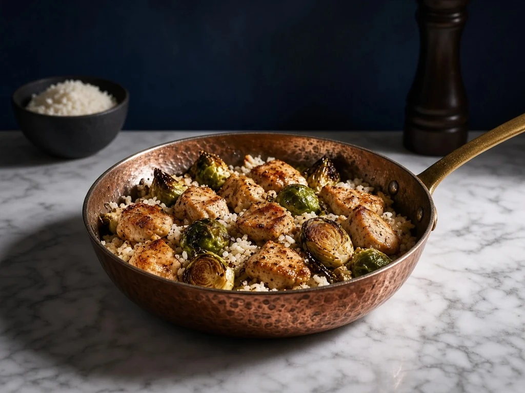Sauté de poulet aux choux de Bruxelles et riz