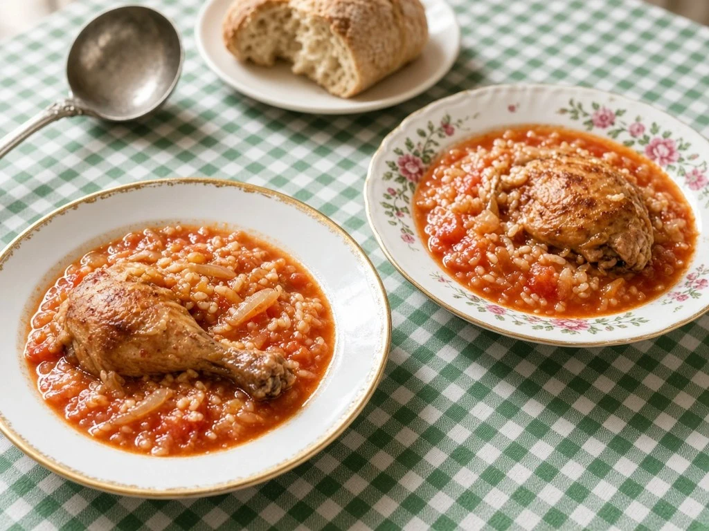 Soupe paysanne au poulet, riz et tomates
