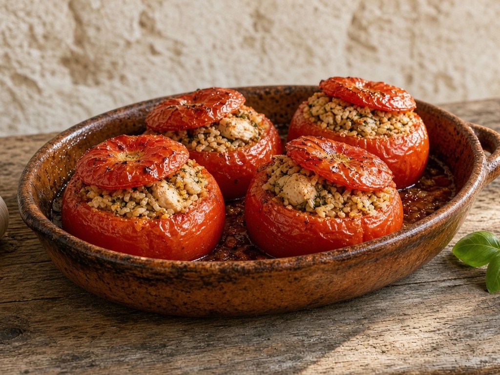 Tomates farcies au riz et poulet