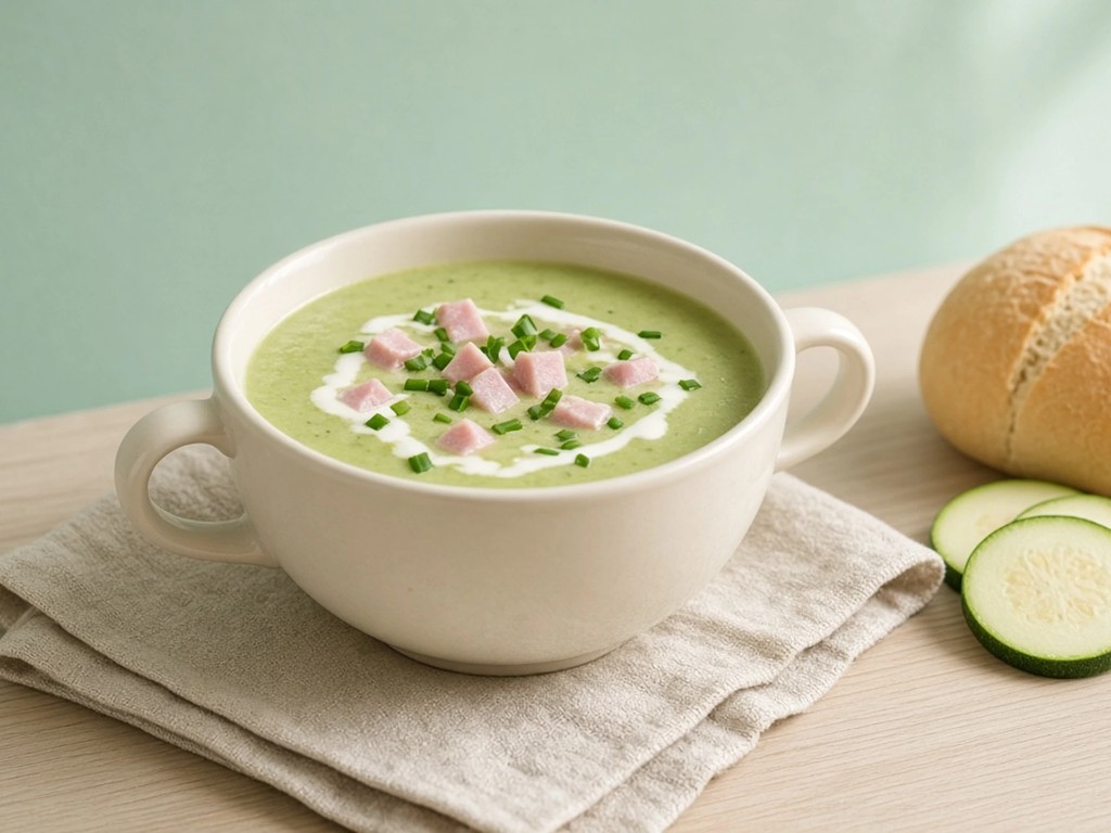 Velouté crémeux de courgettes au poisson et jambon