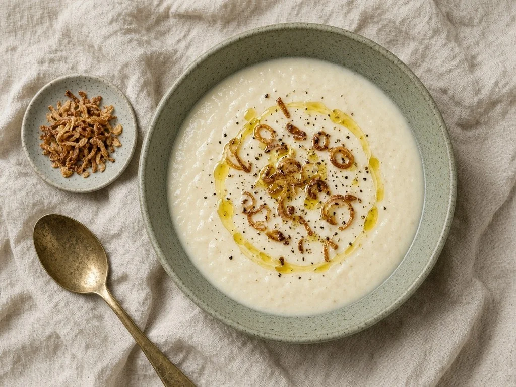 Velouté crémeux de riz parfumé à l'échalote
