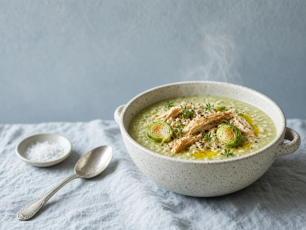 Velouté express de riz, poulet et choux de Bruxelles