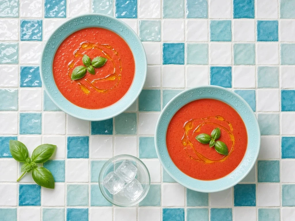 Velouté glacé de poivrons rôtis au basilic