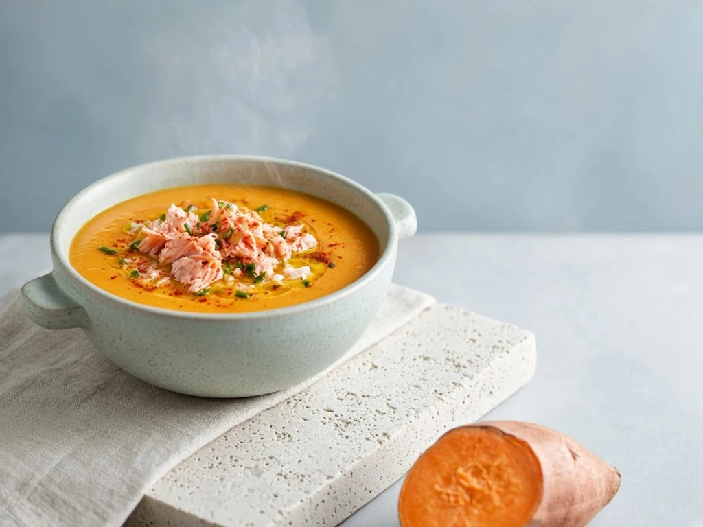 Velouté onctueux de patates douces au saumon