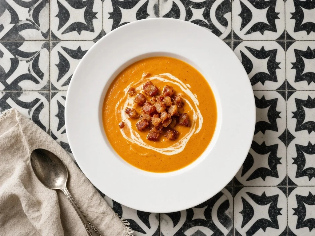 Velouté onctueux patate douce et lardons