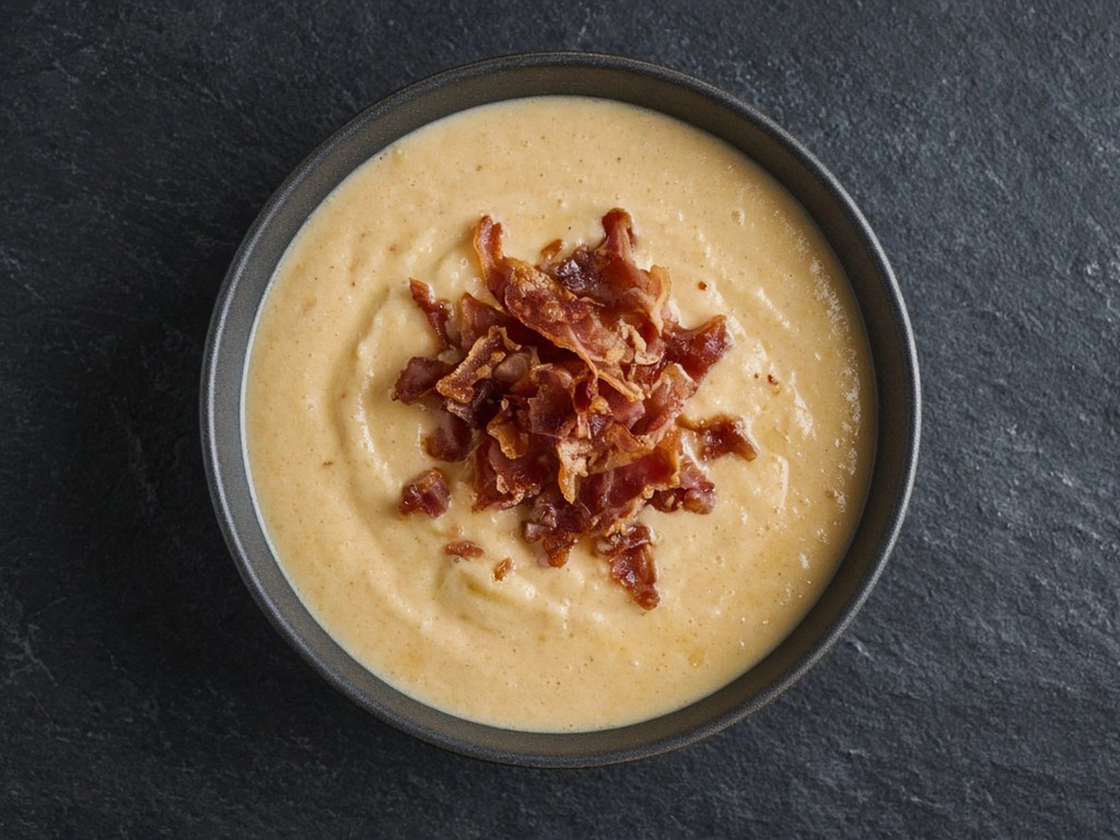 Velouté réconfortant de légumes d'hiver et chips de jambon