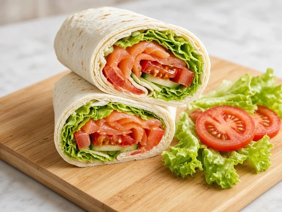 Wraps croustillants au saumon et crudités
